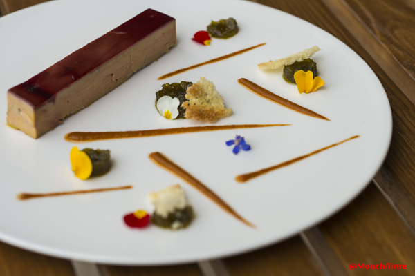 Foie gras terrine with hibiscus jelly, jalapeño and tometoes marmalade