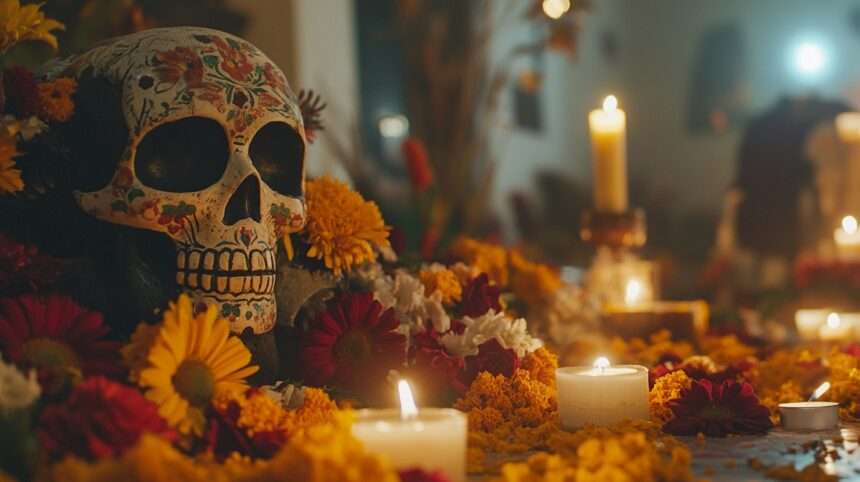 Altar Día de Muertos Calavera Cempasúchil